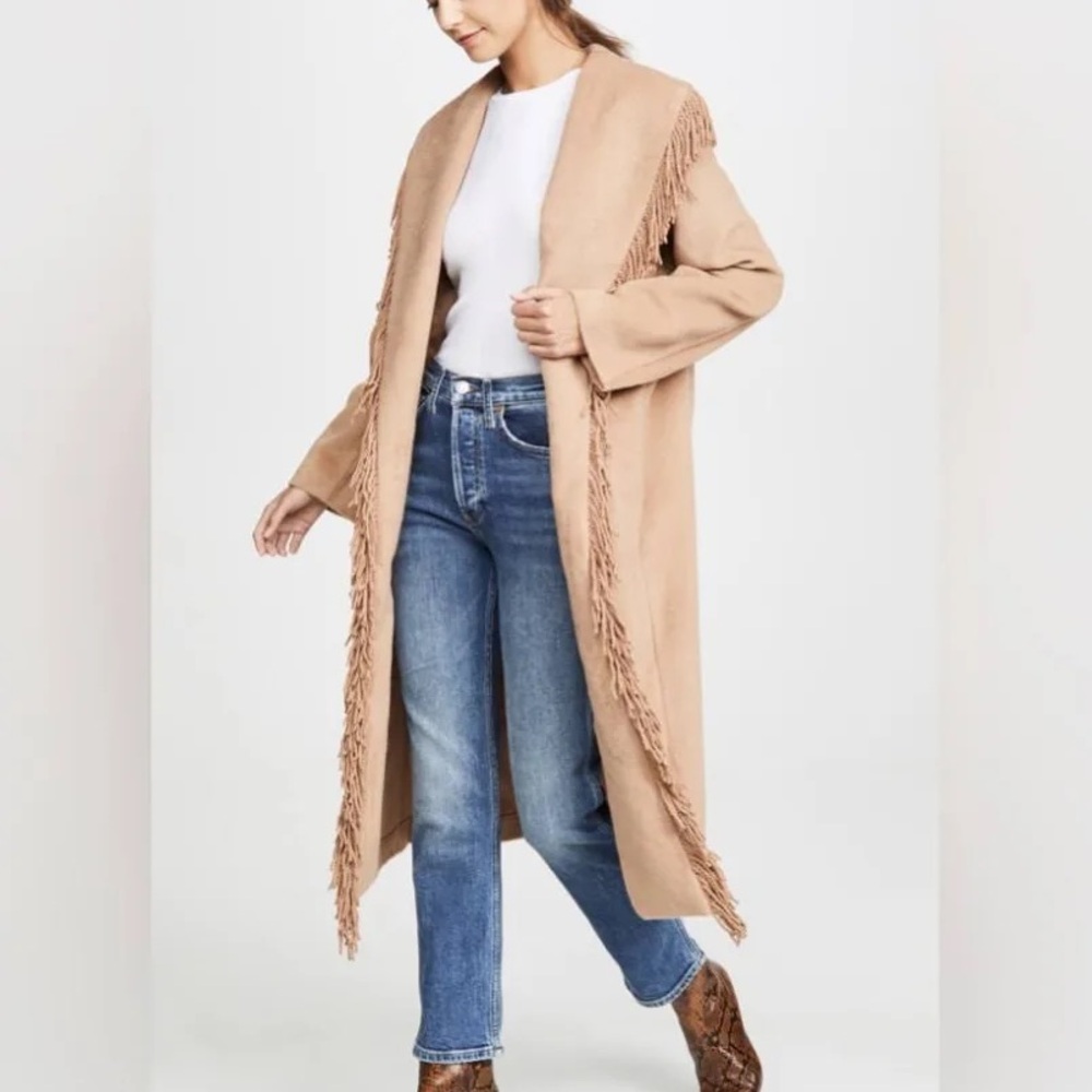 Line & Dot Tan Fringe Coat